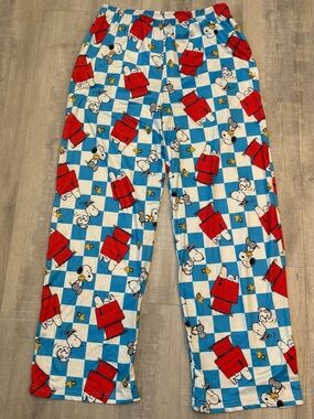 Peanuts Blue & White Check Snoopy Pajama Pants with Red Doghouse